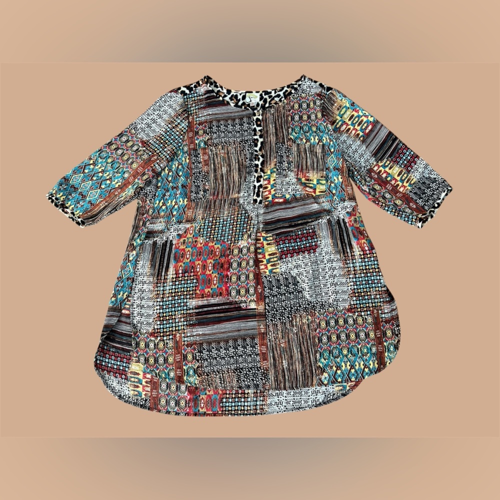Fig and Flower Vibrant Patchwork Blouse, size 2X